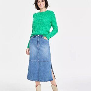 on 34th Green Cozy Cable-Knit Crewneck Sweater